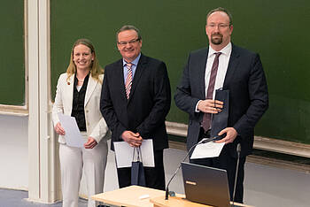 Die neu berufenen Professoren der NBS Hochschule: Frau Prof. Dr. Katrin Schmallowsky, Herr Prof. Dr. Harald Dobernig und Herr Prof. Dr. André Röhl