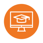 Icon: Online-Lehre (Bild zeigt eine Absolventenkappe auf einem Computerbildschirm)